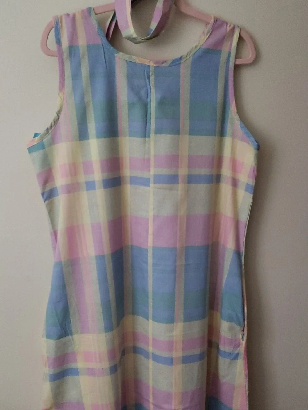 Vintage Blair Pastel Plaid Midi Dress in Pink, Blue, Yellow, Cream W/ Belt